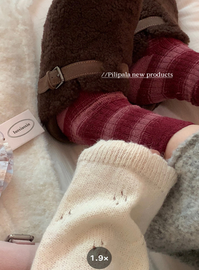 “挪威的粉色日落”秋冬季保暖加厚毛巾圈中筒堆堆袜子女条纹拼色