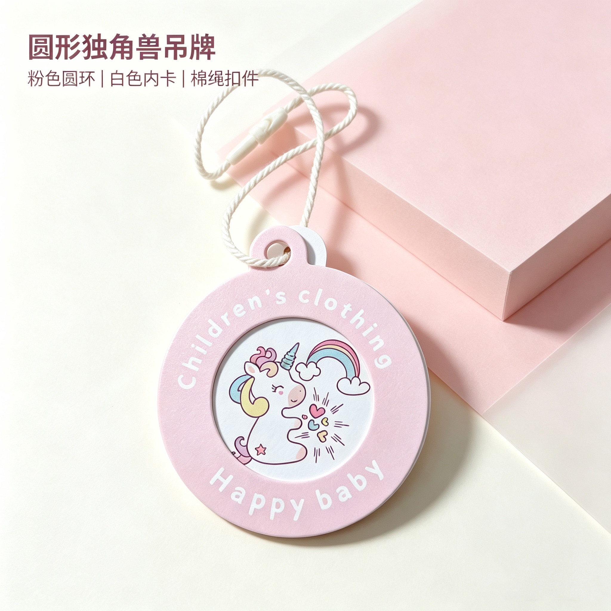 儿童服装吊牌定做男女装高档环形独角兽艺术通用衣服价格logo定制图片