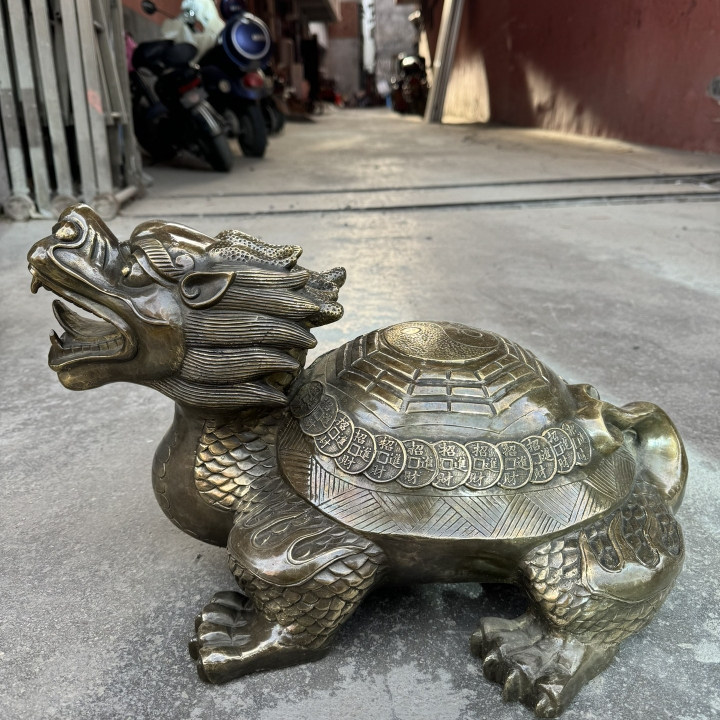 大号仿古铜龟龙龟摆件八卦龙头龟霸下金钱龟招财龟一对家居工艺品