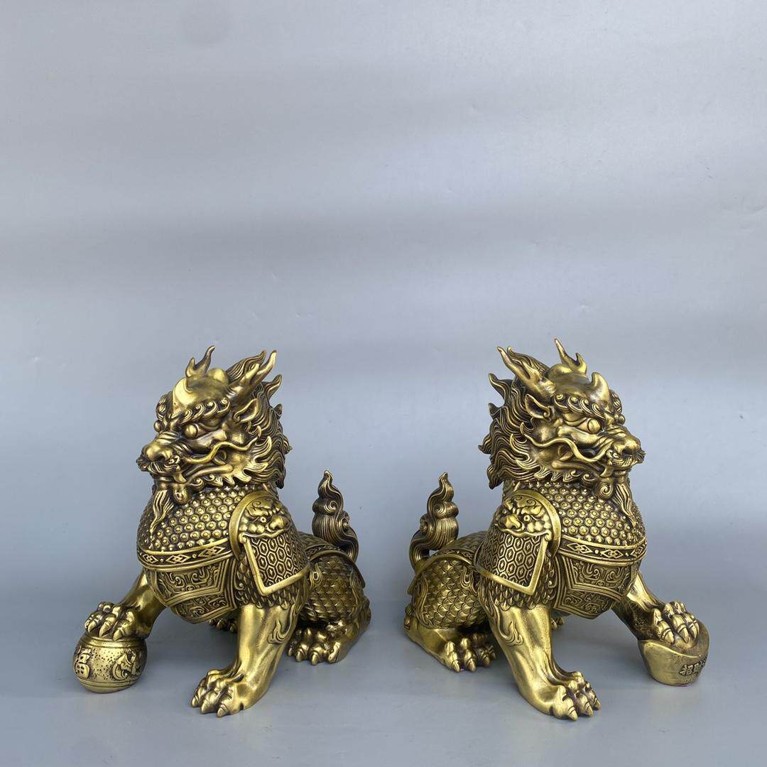 铜财富麒麟一对招财家居门厅摆件