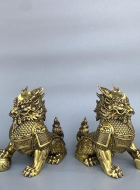 铜财富麒麟一对招财家居门厅摆件