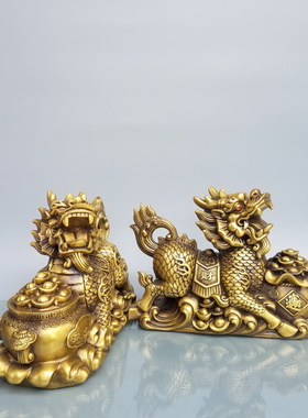 招财办公室聚宝盆麒麟一对摆件