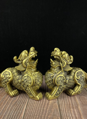 黄铜招财中式金钱貔貅神兽一对