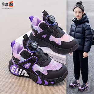 女童鞋子冬季2025新款加绒保暖二棉运动鞋女孩百搭软底儿童跑步鞋