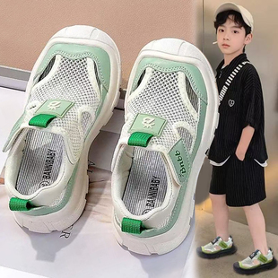 男童凉鞋薄款2026新款夏季儿童包头沙滩鞋网面透气男孩运动单网鞋