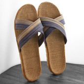 女生家居家用软厚底防滑棉麻凉拖鞋 个性 休闲复古亚麻藤草拖鞋 男潮