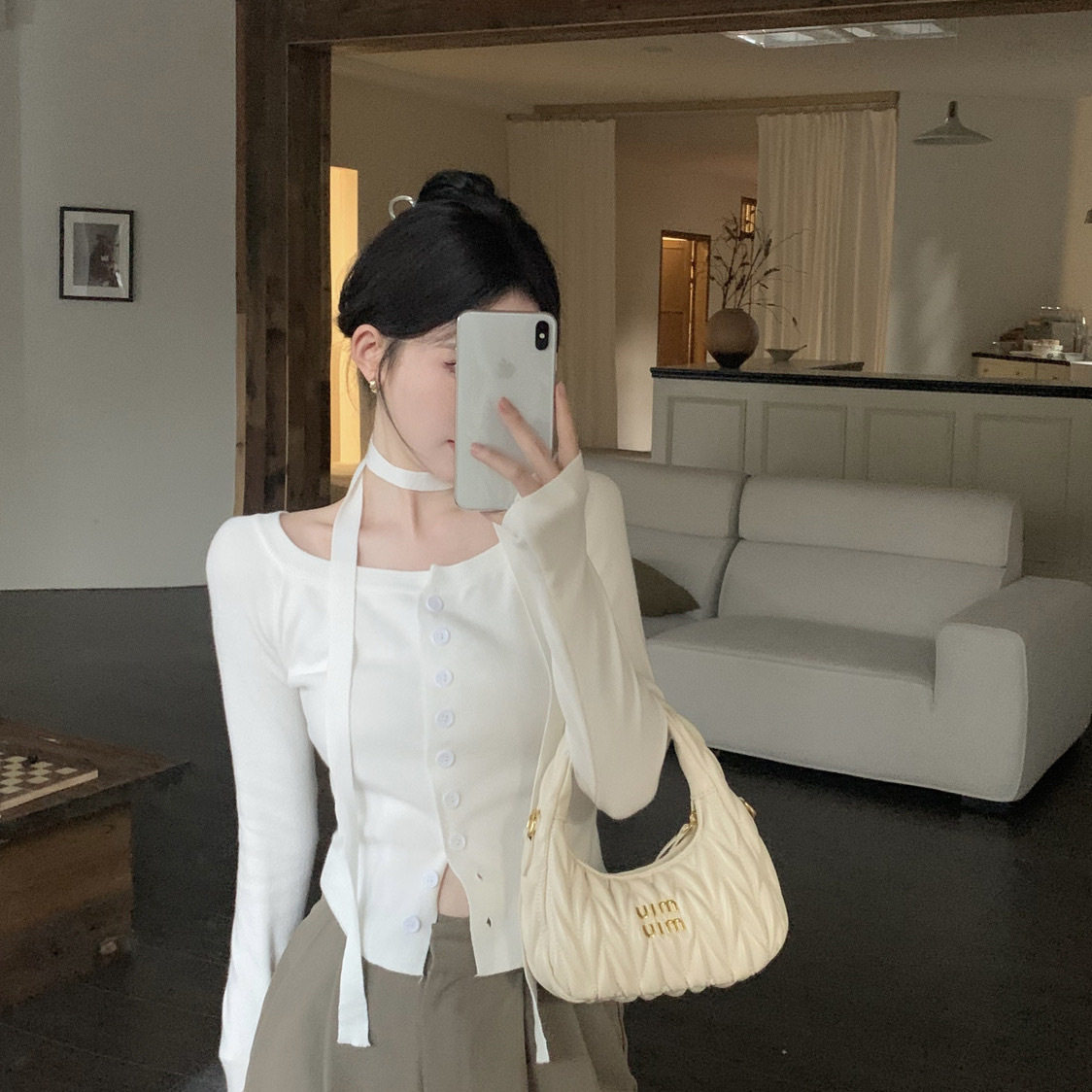 秋季新款设计感小众一字肩露肩挂