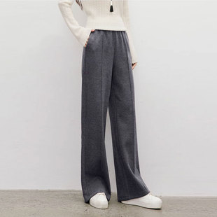 加厚直筒阔腿裤 灰色休闲裤 25608 羊毛醋酸 25秋冬肌理感