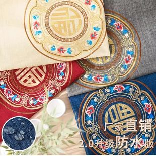 新中式刺绣面料多丽丝麻布红木沙发坐垫靠包抱枕爆款布料批发