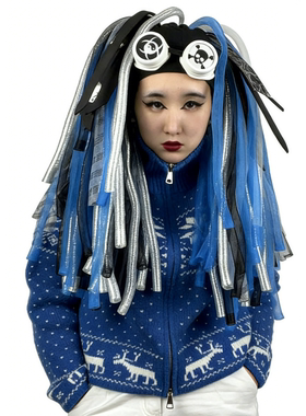 暗码牌-亚文化定制蓝幻梦旅人双马尾赛博哥特Cyberlox fall头饰