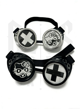 暗码牌原创-赛博哥特·十字猫咪银色音乐节漫展cos护目镜蒸汽朋克