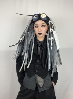 暗码牌双马尾-亚文化定制白发魔女科幻赛博哥特Cyberlox fall头饰