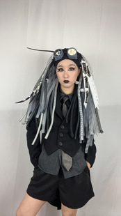 暗码牌双马尾-亚文化定制白发魔女科幻赛博哥特Cyberlox fall头饰