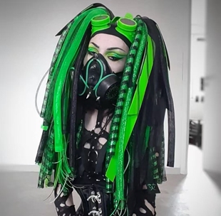 暗码牌原创-赛博哥特goth暗夜绿灵时装cyberlox头饰假发