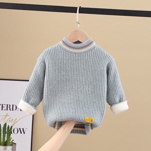 2025冬童装儿童加绒加厚毛衣男童针织衫女童打底宝宝套头圆领外穿