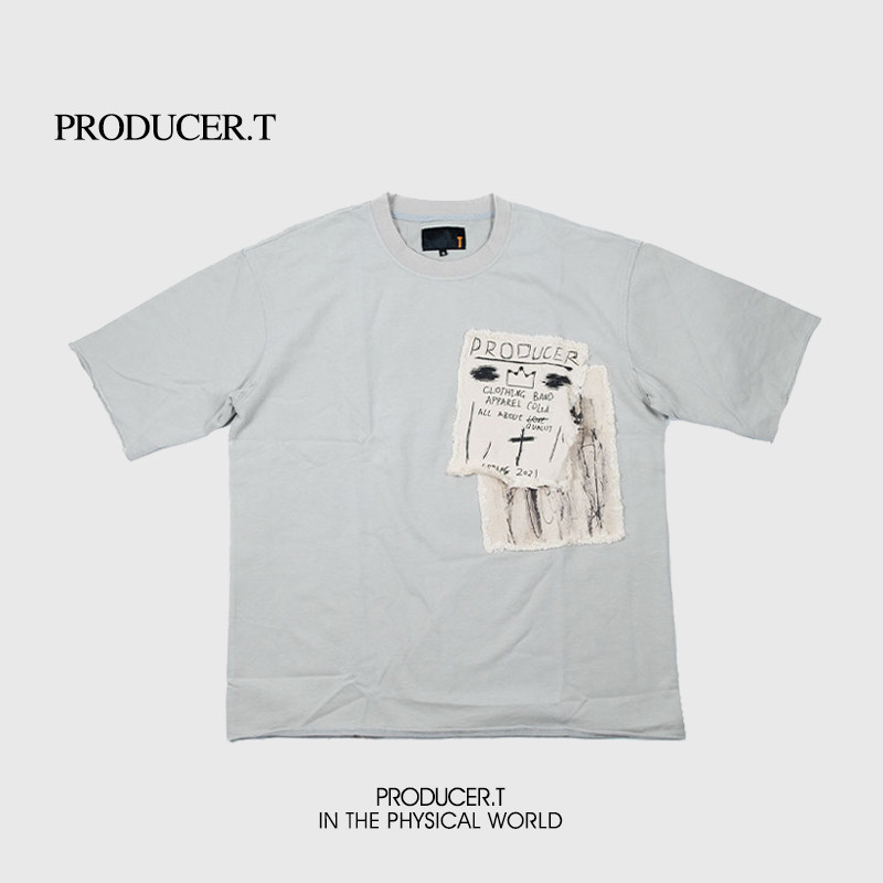 Producer.T 城市通勤水洗貼布艺术绘画印花宽松T恤男女同款墨绿色