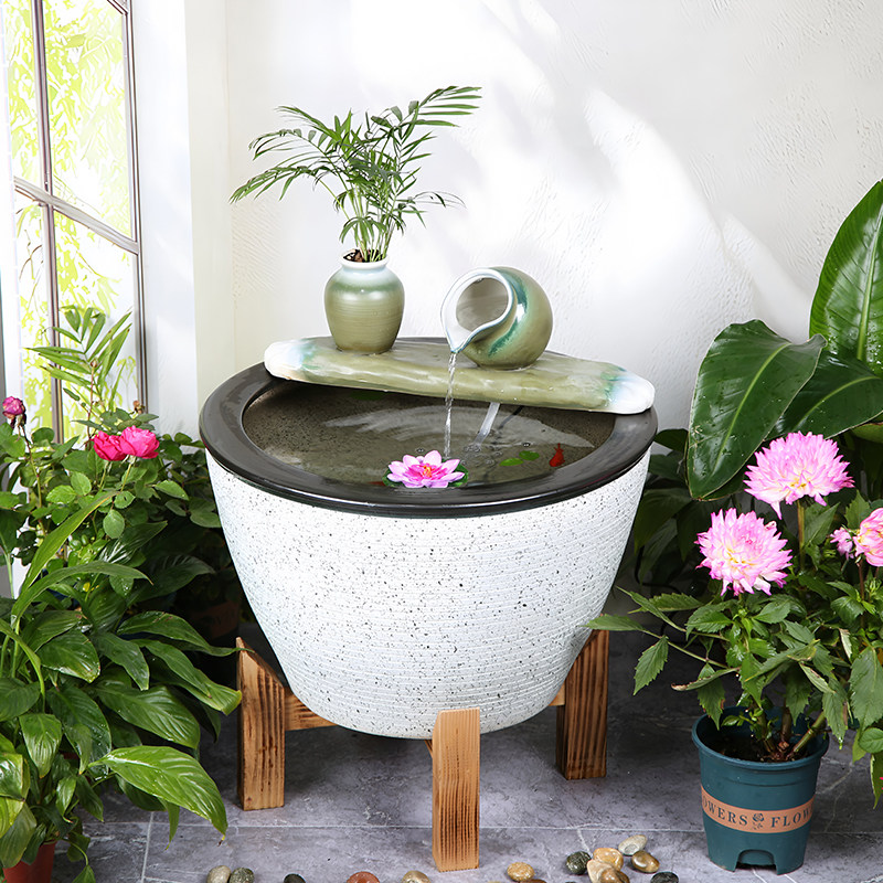 水循环陶瓷增氧过滤器室内观背鱼缸吸水石造景睡莲缸公司前台乌龟