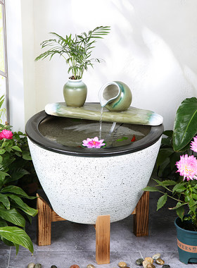 水循环陶瓷增氧过滤器室内观背鱼缸吸水石造景睡莲缸公司前台乌龟