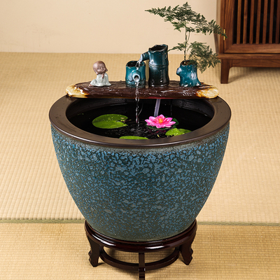 客厅前台新房陶瓷金鱼缸招财循环