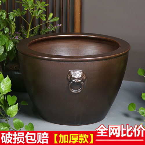 陶瓷鱼缸仿古沉香木水缸落地古法养观背鱼缸荷花缸大型门面聚宝盆