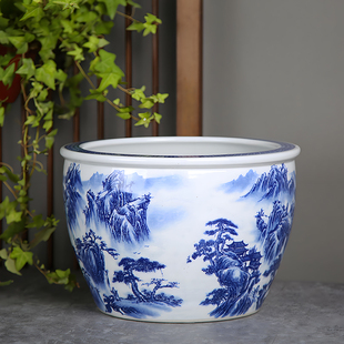 桌面前台聚宝盆养金鱼缸荷花缸碗莲小型水培绿萝盆陶瓷缸咸菜坛子