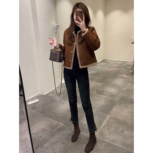 小香风羊羔毛短外套女士秋冬2025欧货新款高级设计感皮毛一体上衣
