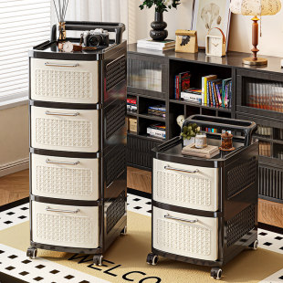 中古风零食置物架小推车整理收纳柜落地家用床头置物柜客厅抽屉式