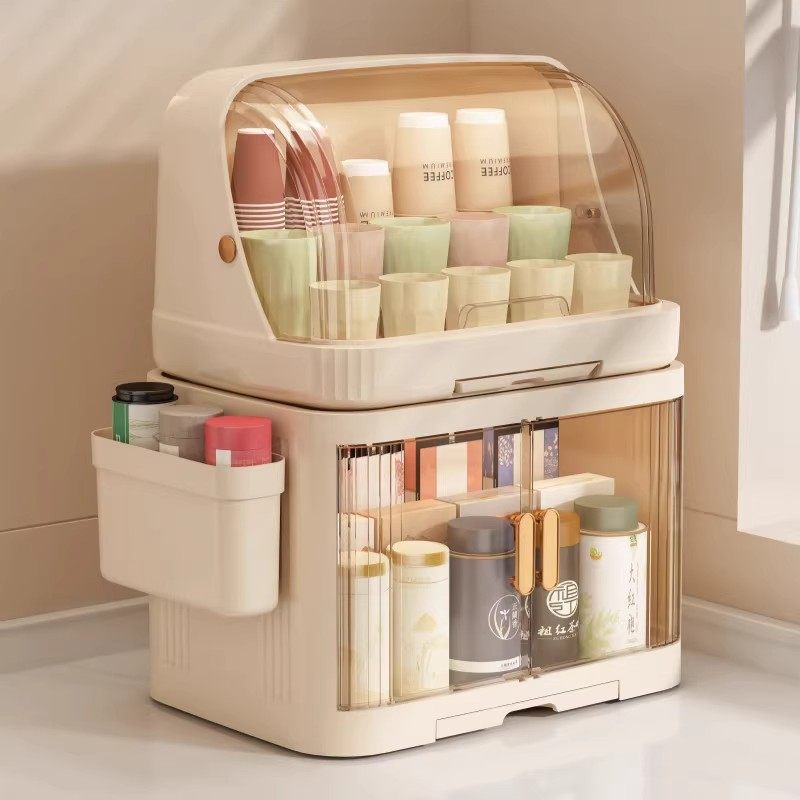 桌面收纳盒杯子茶具桌上防尘收纳架厨房茶壶水杯架双层沥水置物架,收纳整理,茶具收纳盒,淘宝优惠券,粉丝福利购,淘宝优惠卷