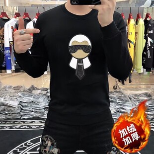 香港潮牌卫衣男士高端秋冬小怪兽老佛爷打底衫装纯棉加绒长袖圆领