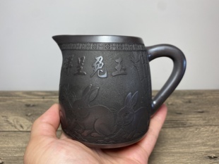 孙氏制陶宜兴紫砂壶配套公道杯 玉兔呈祥330毫升 原矿稀有石黄