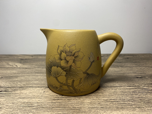 宜兴紫砂公道杯原矿黄金段泥绘荷品茗茶具分茶器功夫茶海和气生财