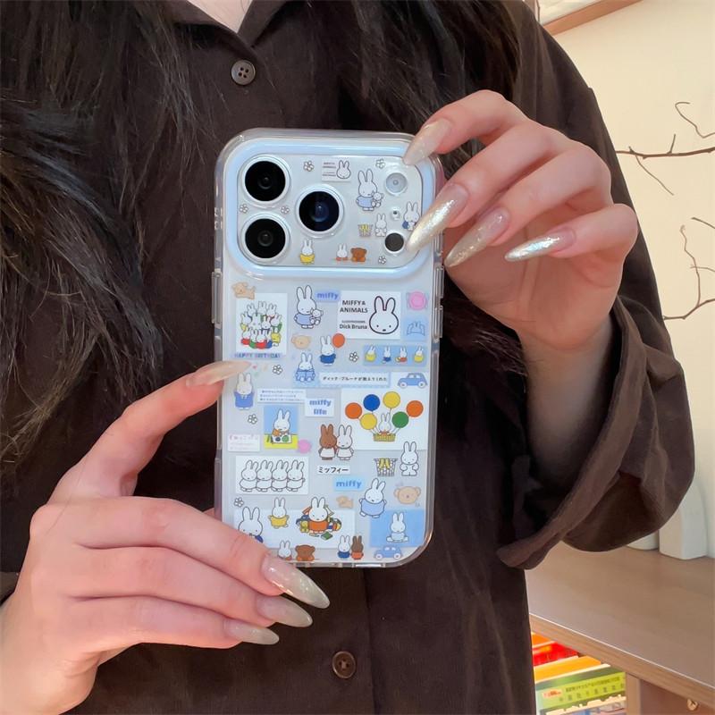 ins小清新简约卡通可爱拼图气球兔子适用15苹果17promax手机壳iphone16pro新款14双层13女17全包防摔保护套潮