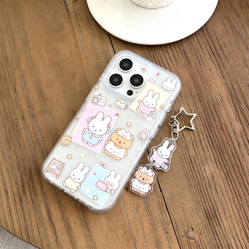 韩风ins小清新可爱星星小熊兔子拼图适用苹果15手机壳iphone16ProMax新款15带挂件13磨砂双层创意14全包软壳