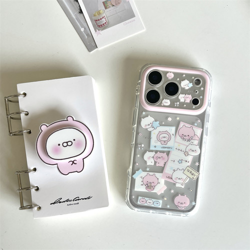 韩风ins少女心卡通可爱粉色便签兔丸适用苹果17promax带支架手机壳iphone16pro新款15双层17全包防摔保护套潮