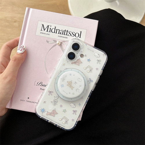 韩风ins少女心小清新可爱音符小狗适用苹果15磁吸支架手机壳iphone16ProMax新款15创意13双层14全包保护套潮