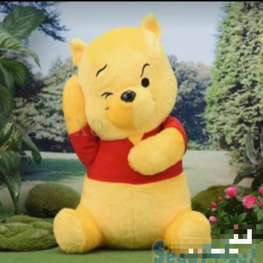 现货日本正版迪士尼噗噗景品小熊维尼 噗噗 坐姿眨眼可爱公仔玩偶