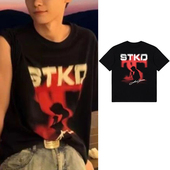 逆爱吴所谓梓渝同款 T恤黑色人像剪影印花套头圆领短袖 纯棉上衣潮