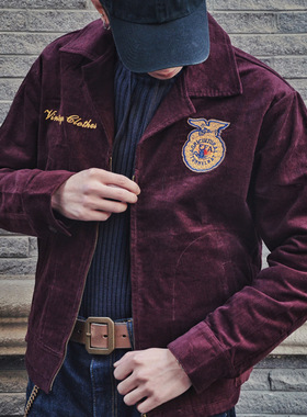 阿美咔叽美式复古工装灯芯绒夹克男秋冬青年情侣刺绣FFA休闲外套