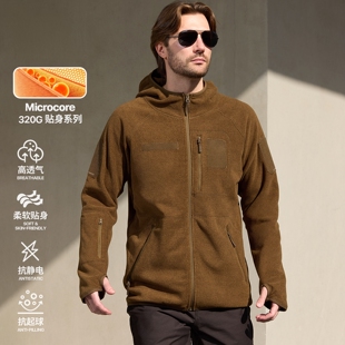 冒险家连帽户外保暖抓绒衣男款摇粒绒外套秋冬外穿加厚抗静电卫衣