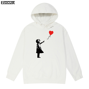 文艺涂鸦教父Banksy班克西小女孩爱心大学生青年男女连帽卫衣帽衫