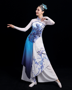 古典舞演出服女飘逸中国风旗袍练功服古风开叉青花瓷民族舞蹈服装
