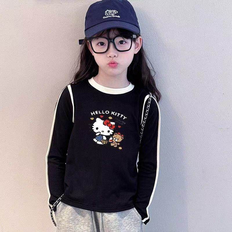 秋冬装新款女童德绒保暖长袖女中大童潮牌拼色百搭印花打底上衣女