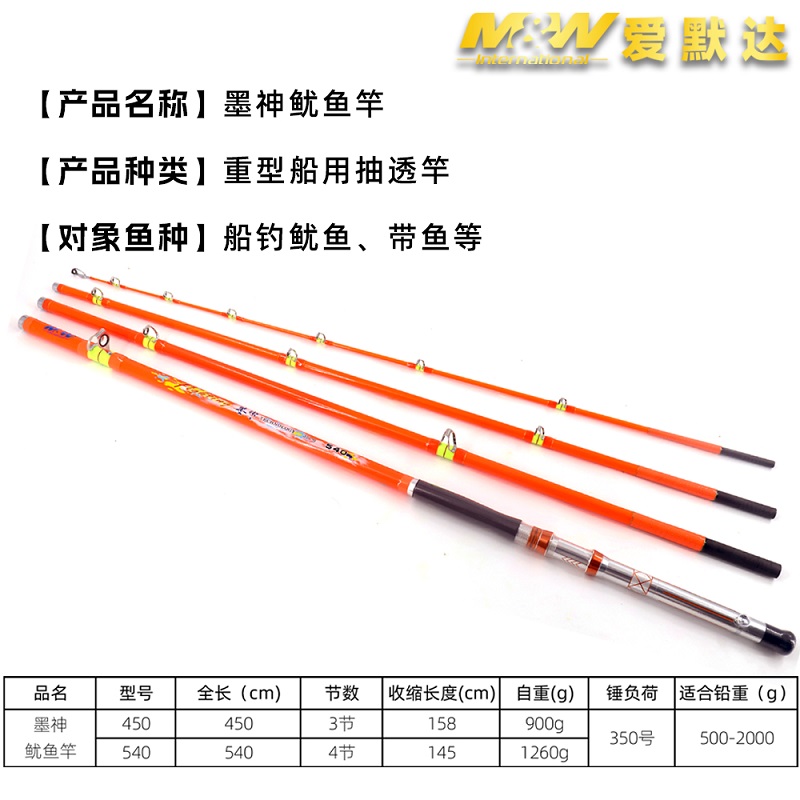 MW透抽重型带鱼竿鱿鱼竿深海船钓海钓竿5.4米350号多节3节4节竿