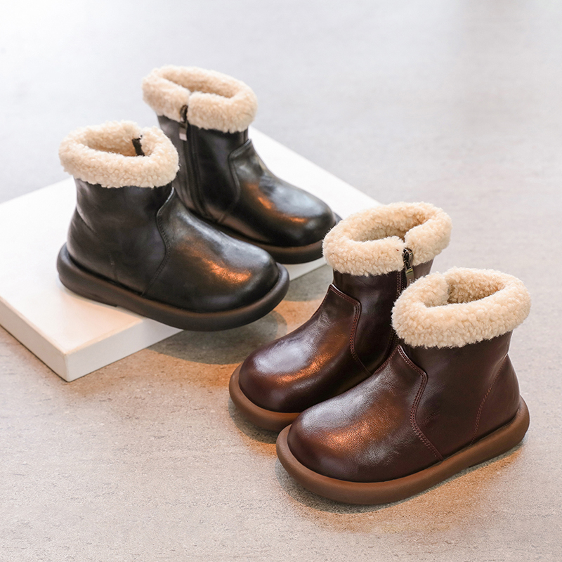 真皮女童雪地靴保暖马丁靴