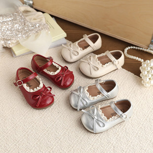 真皮法式芭蕾风红色女童皮鞋2026儿童豆豆鞋女孩玛丽珍单鞋1-6岁