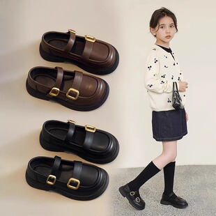 真皮女童皮鞋2026新款春秋小女孩公主鞋儿童乐福鞋黑色英伦风单鞋