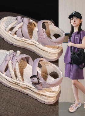 真皮女童凉鞋中大童儿童鞋子