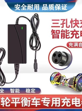适各类平衡车充电器锂36V42V54V63v三孔9号四孔插头原装通用带线