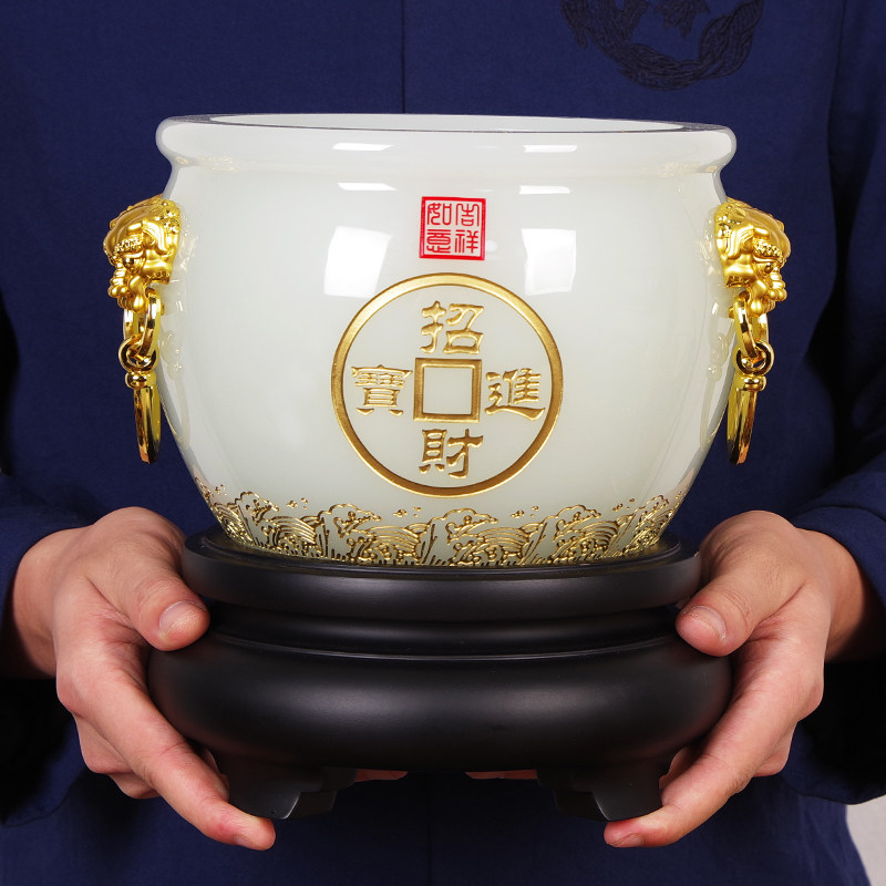 玉石聚宝盆摆件大号招财进宝办公室店铺开业家居装饰品客厅工艺品