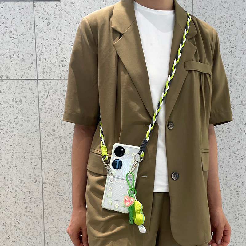 米拓小清新花朵适用华为p50pocket手机壳折叠屏透明宝盒斜挎背带挂绳